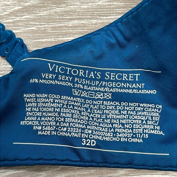 Victoria’s Secret Very Sexy Push-up Bra Teal Underwire 32D - Picture 7 of 11